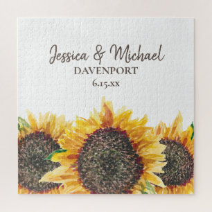 Puzzle Girasoles Acuarela Amarillo Marrón Boda Blanca