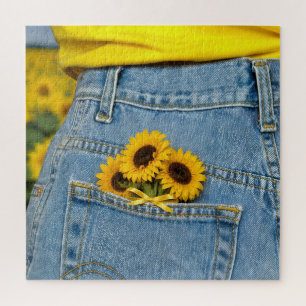 Puzzle Girasoles amarillos en el bolsillo de un pantalón