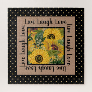Puzzle Girasoles Black Gold Lunares Vive Ríe Ama