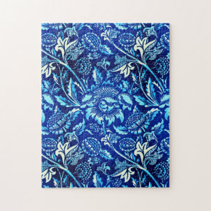 Puzzle Girasoles de William Morris, azul oscuro y blanco
