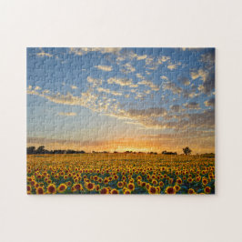 Puzzle Girasoles en la puesta del sol