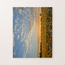 Puzzle Girasoles en la puesta del sol