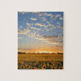 Puzzle Girasoles en la puesta del sol