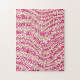 Puzzle Girly Pink Blush Glitter Zebra Pattern            