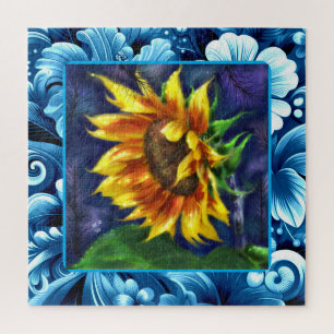Puzzle Giro en flor verde amarillo azul nocturno Flor ver