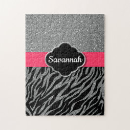 Puzzle Girona Purpurina Plata Cebra Rosa Glam Añadir su n