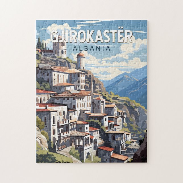 Puzzle Gjirokaster Albania Vintage de arte de viajes (Vertical)