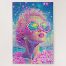 Glamorosa mujer neón con gafas de espuma