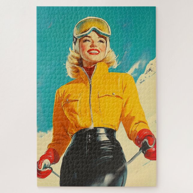 Puzzle Glamour del esquí retro Vintage Winter Adventure (Vertical)