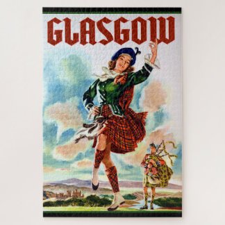 Puzzle Glasgow Chica escocés bailando con Bagpiper