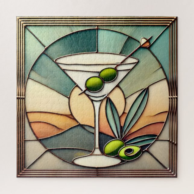 Puzzle Glass de Mediano Siglo 2 Olive Martini (Vertical)