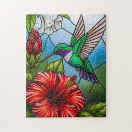 Puzzle Glass Patchwork Hummingbird Garden Floral Mosaic