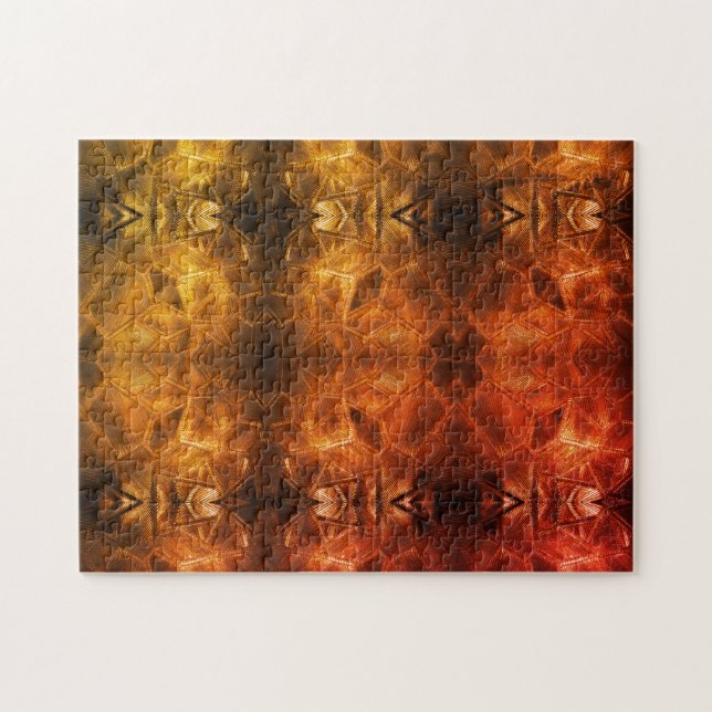 Puzzle Glass Rojo Gold Sheen Fiery Tribal Style Tones cál (Horizontal)