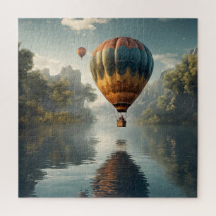 Puzzle Globo aerostático vintage reflejado en agua