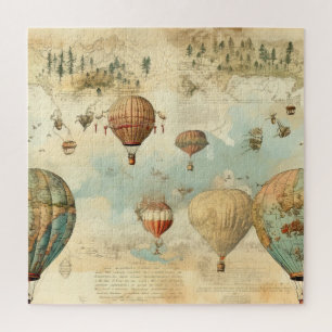 Puzzle Globo de aire caliente de época en un paisaje sere