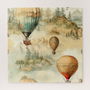 Puzzle Globo de aire caliente de época en un paisaje sere