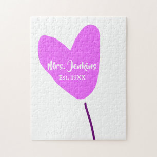 Puzzle Globo de corazón rosa Sra. agregar nombre año amor
