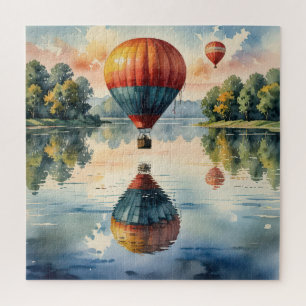 Puzzle Globos aerostáticos vintage con reflejos en el agu
