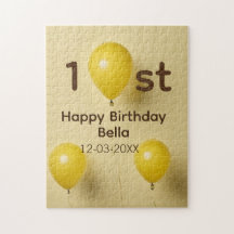 Globos amarillos cumpleaños 1er nombre fecha texto