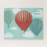Puzzle Globos de aire caliente pintados Personalizados<br><div class="desc">Este rompecabezas presenta mis ilustraciones pintados de globos de aire caliente con representaciones realistas de globos en rojo, azul y verde junto con nubes blancas contra un cielo azul claro. Este rompecabezas está listo para ser personalizado con tu propio mensaje personalizado.</div>