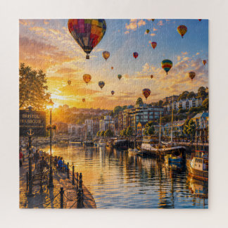 Puzzle Globos en el puerto de Bristol al atardecer dorado
