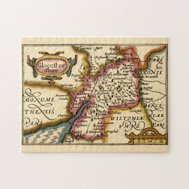 Puzzle Gloucestershire County England Mapa anticuario ant (Horizontal)
