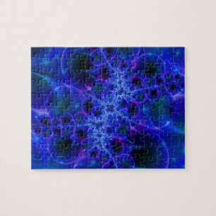 Puzzle Glow Stars Arte fractal azul y blanco