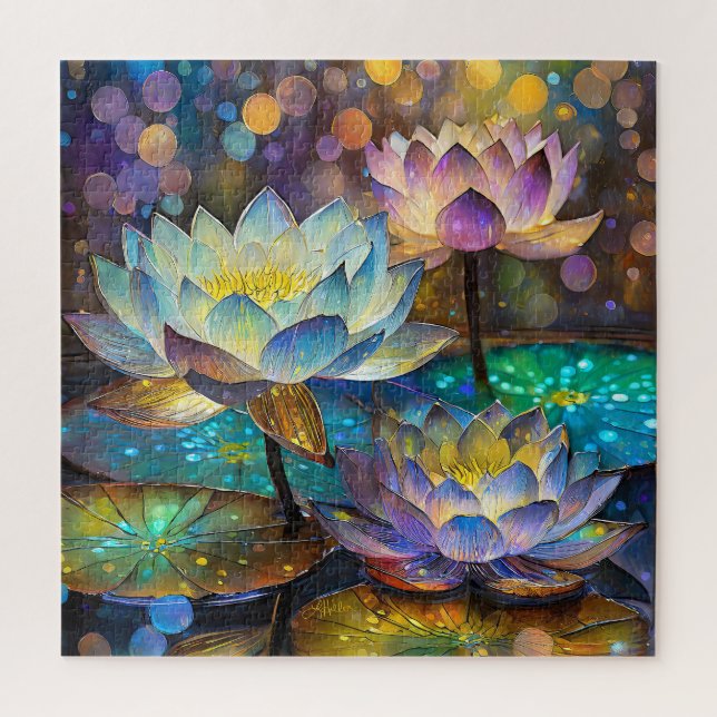 Puzzle Glowing Lotus Flowers Trio (Vertical)
