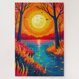 Puzzle Glowing Sunset River Vibrant Nature Painting