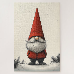 Puzzle Gnome de invierno alegre en Gorra rojo