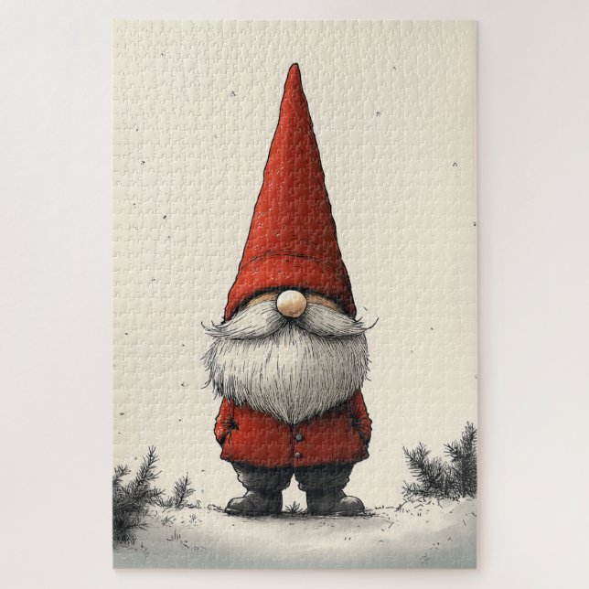 Puzzle Gnome de invierno alegre en Gorra rojo (Vertical)