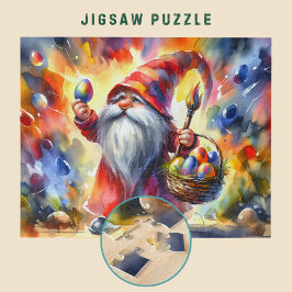 Puzzle Gnome de Pascua con huevo colorido en mano -