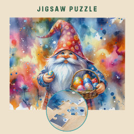 Puzzle Gnome de Pascua con huevos y cesta coloridos -