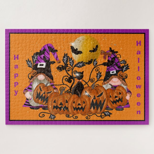Puzzle Gnome Naranja de Trendy Happy Halloween (Horizontal)