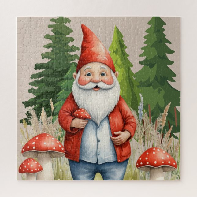 Puzzle Gnome Red Mushrooms (Vertical)