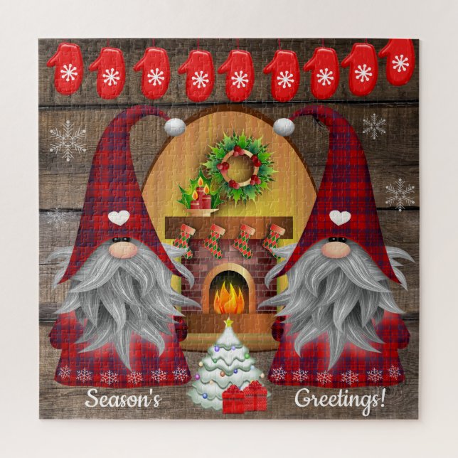 Puzzle Gnomes Season saluda a los Navidades de la chimene (Vertical)