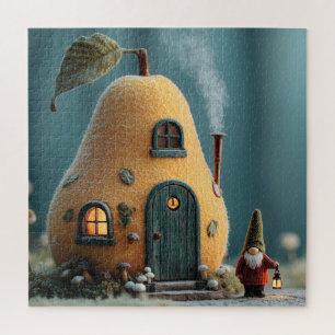 Puzzle Gnomo lindo parado junto a una cabaña de hada de p