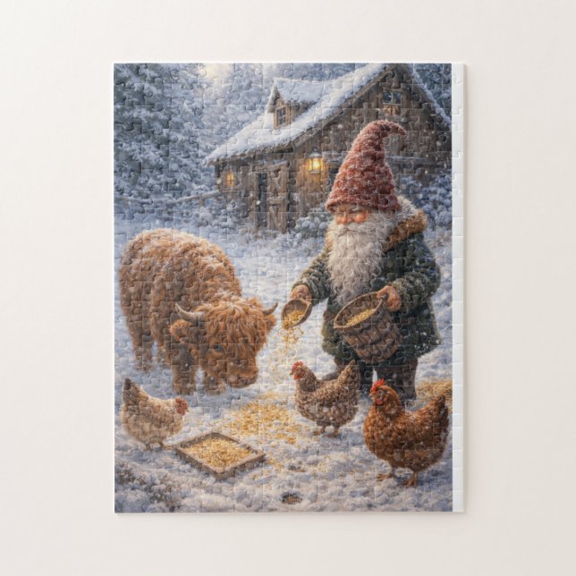 Puzzle Gnomo y mini vaca Highland (Vertical)