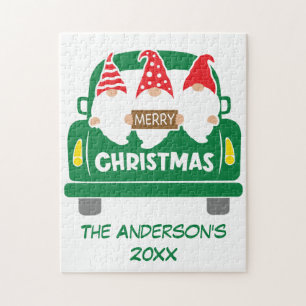 Puzzle Gnomos de Navidad personalizados en camión rojo ve