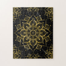 Gold Mandala yoga negro de mármol zen