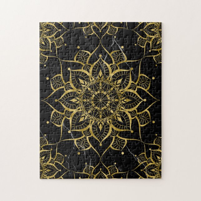 Puzzle Gold Mandala yoga negro de mármol zen (Vertical)
