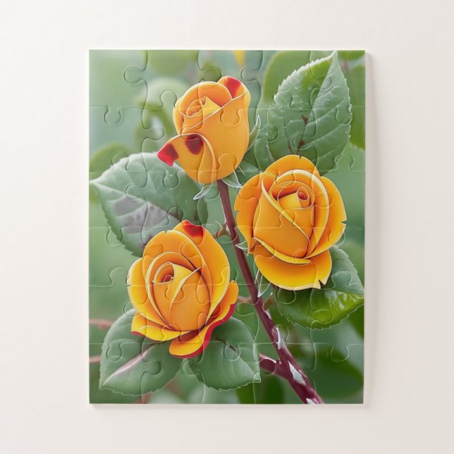 Puzzle Golden Bloom Trio | Yellow Rose Botanical  (Vertical)