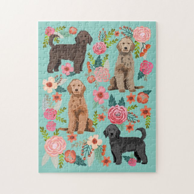 Puzzle Golden Doodle Dog Vintage Florals (Vertical)