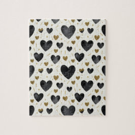 Puzzle Golden Heartbeat | Black & Gold Watercolor Pattern