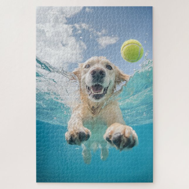 Puzzle Golden Retriever Buving Tennis Ball Underwater (Vertical)