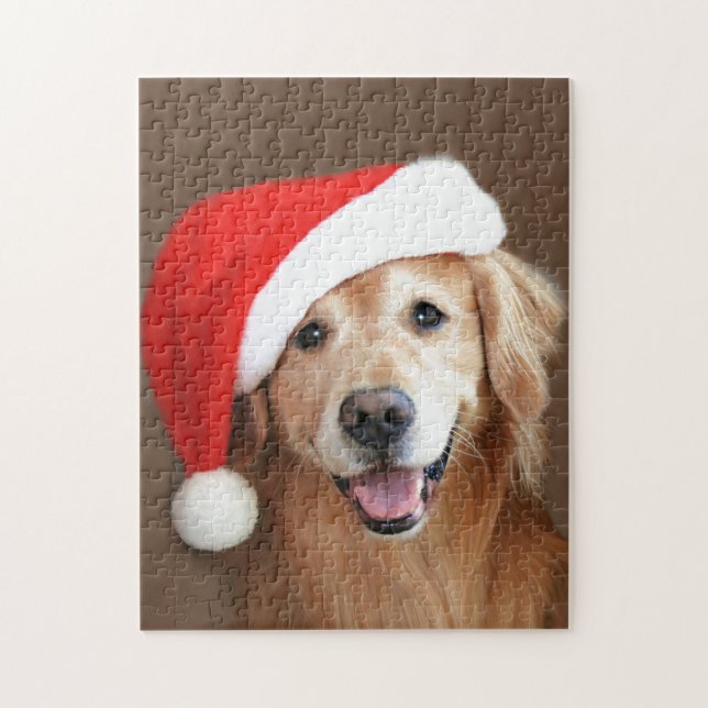 Puzzle Golden retriever con el gorra de Santa (Vertical)