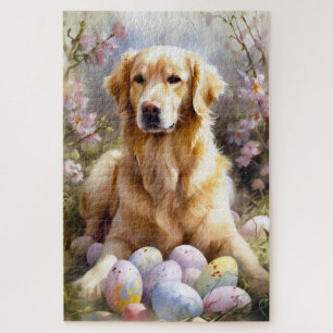 Puzzle Golden Retriever con huevos de Pascua