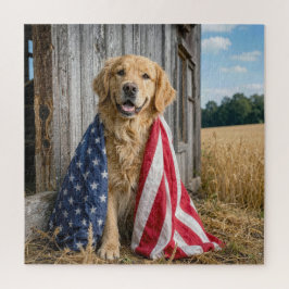 Puzzle Golden Retriever cubierto con una bandera estadoun