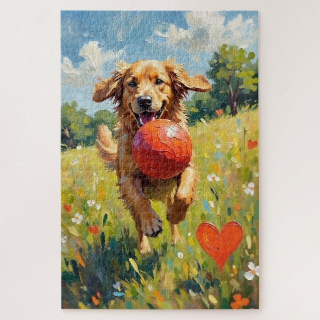 Puzzle Golden Retriever Dog Valentine's Day Heart Shadow (Vertical)