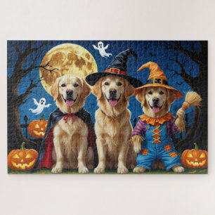 Puzzle Golden Retriever Dogs Pumpkin Halloween Funny